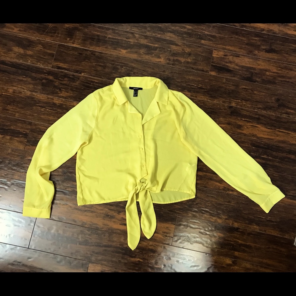 Bright yellow Long Sleeve Sheer Blouse